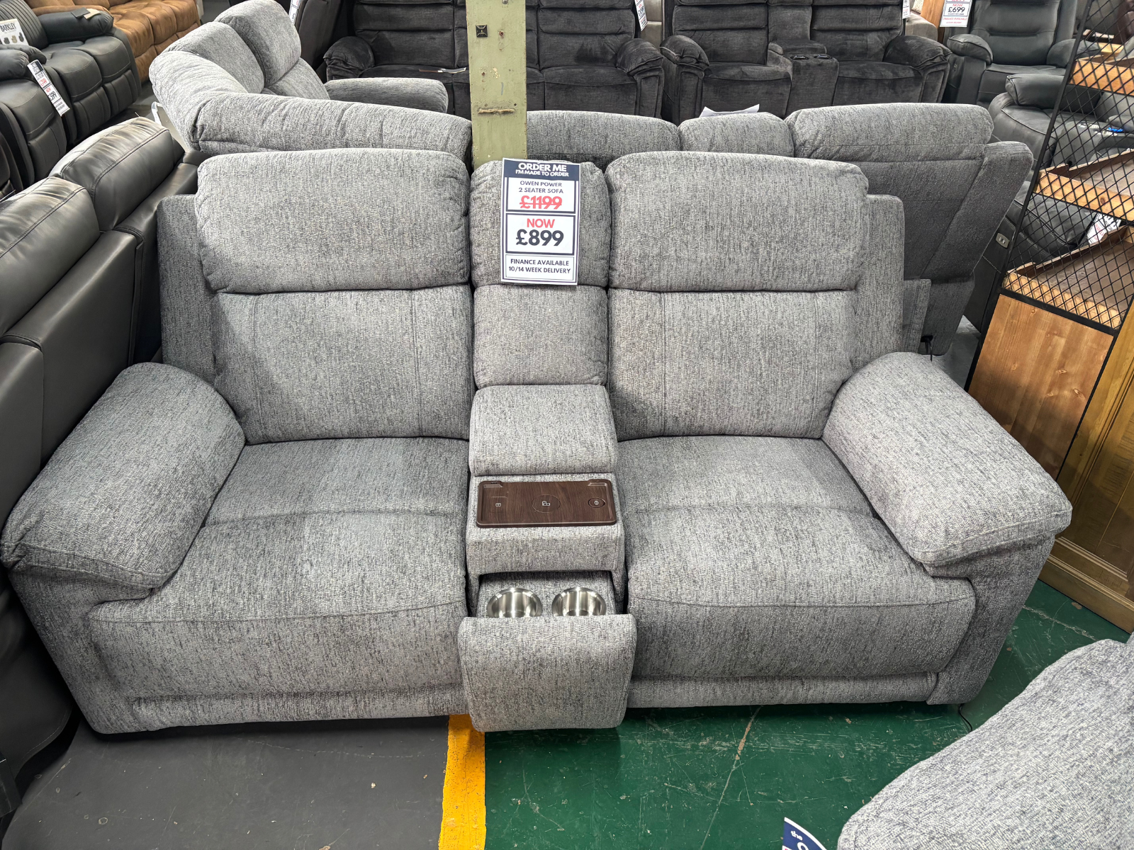 Owen 2 Seater Sofa with Console & Armchair - Grey Fabric - Sofa Easy