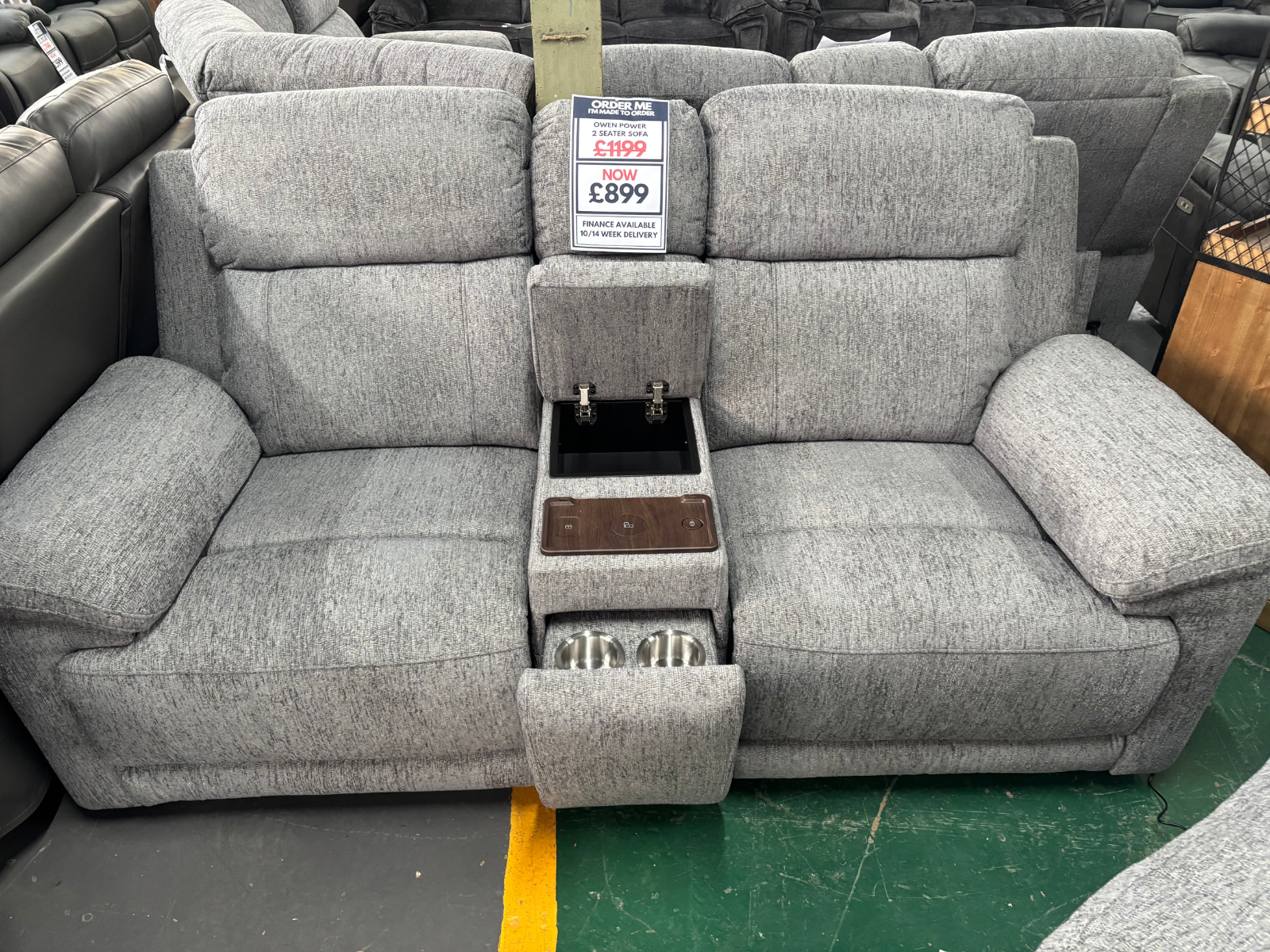 Owen 2 Seater Sofa with Console & Armchair - Grey Fabric - Sofa Easy