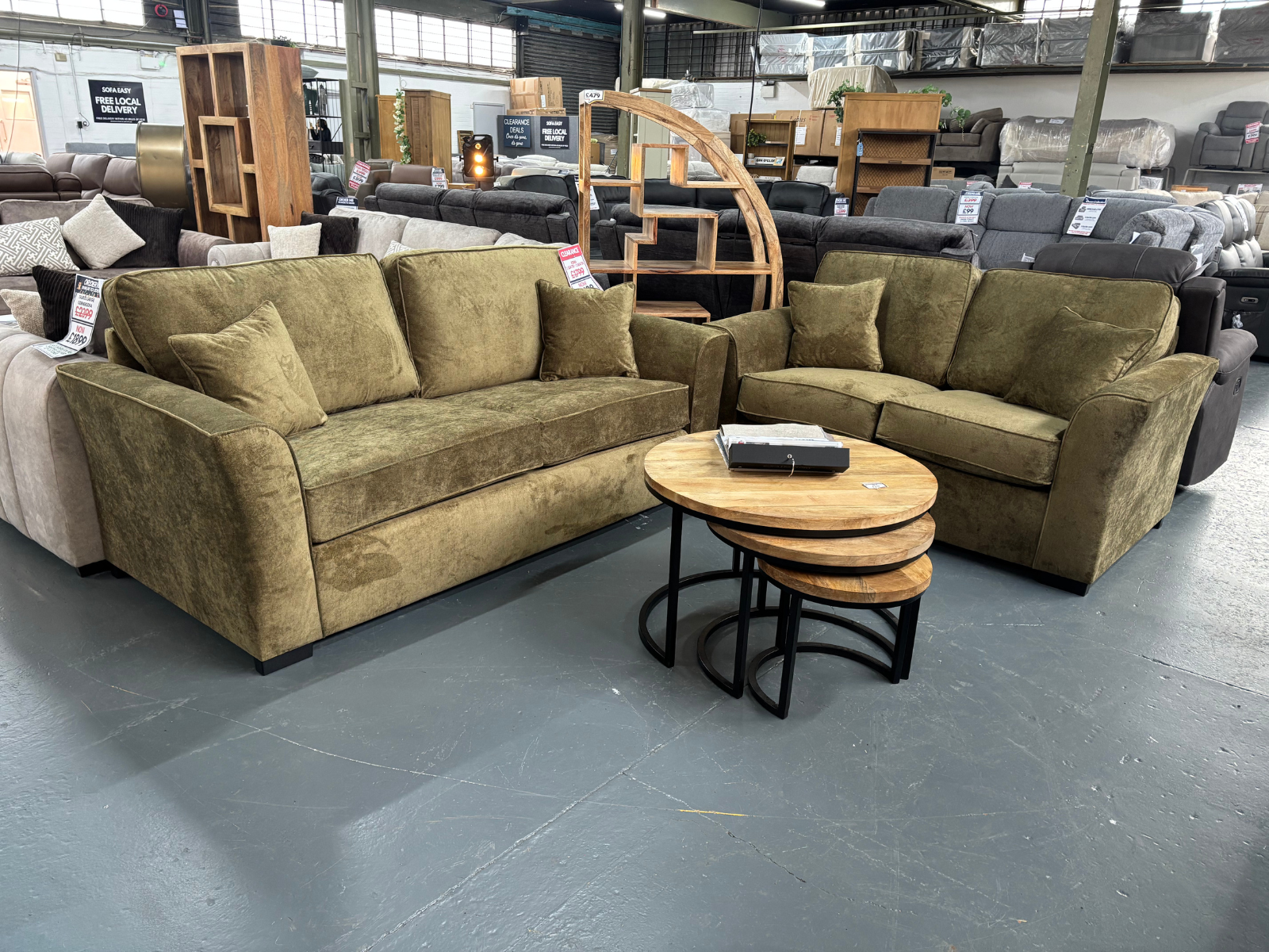 ROMA 3 seater & 2 seater sofa set in Olive green fabric. - Sofa Easy