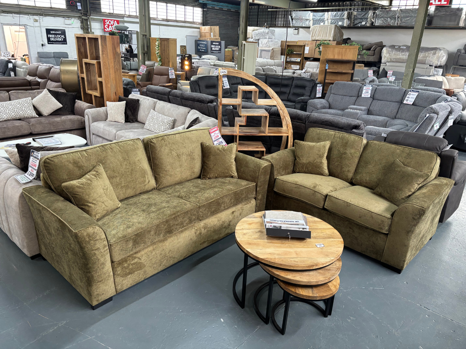 ROMA 3 seater & 2 seater sofa set in Olive green fabric. - Sofa Easy