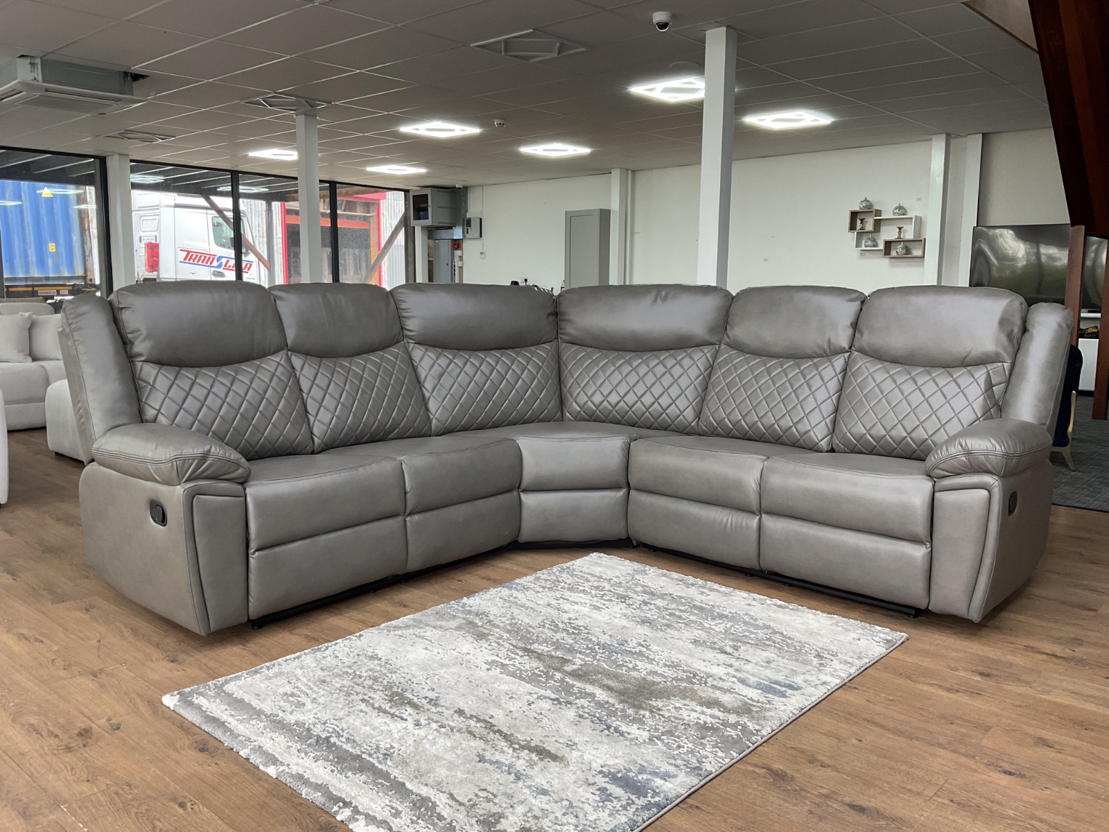 Myra Grey Leather Corner Sofa - Sofa Easy