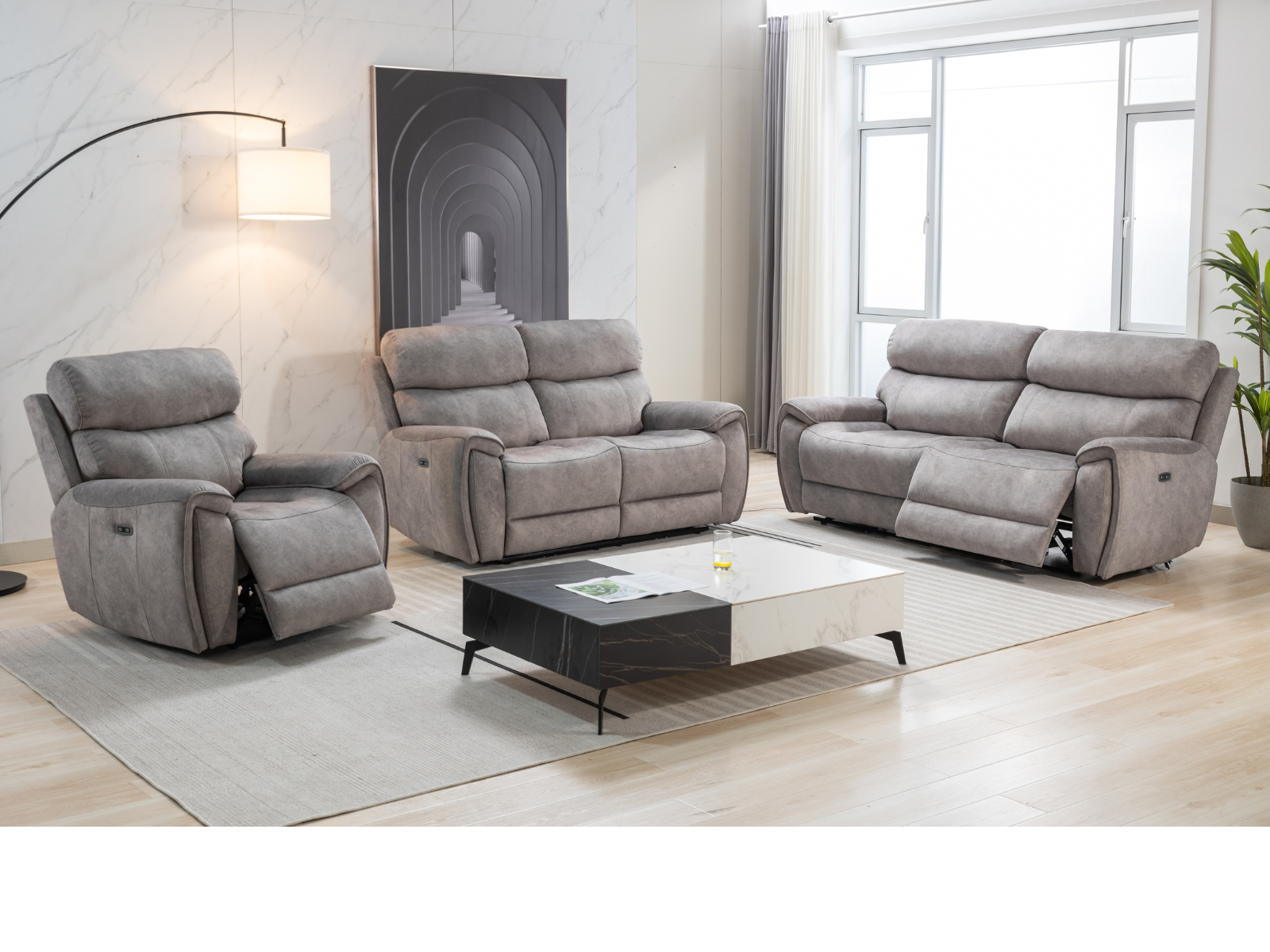 Neptune Electric Reclining Collection in Silver Fabric Red Rose upholstery Seville