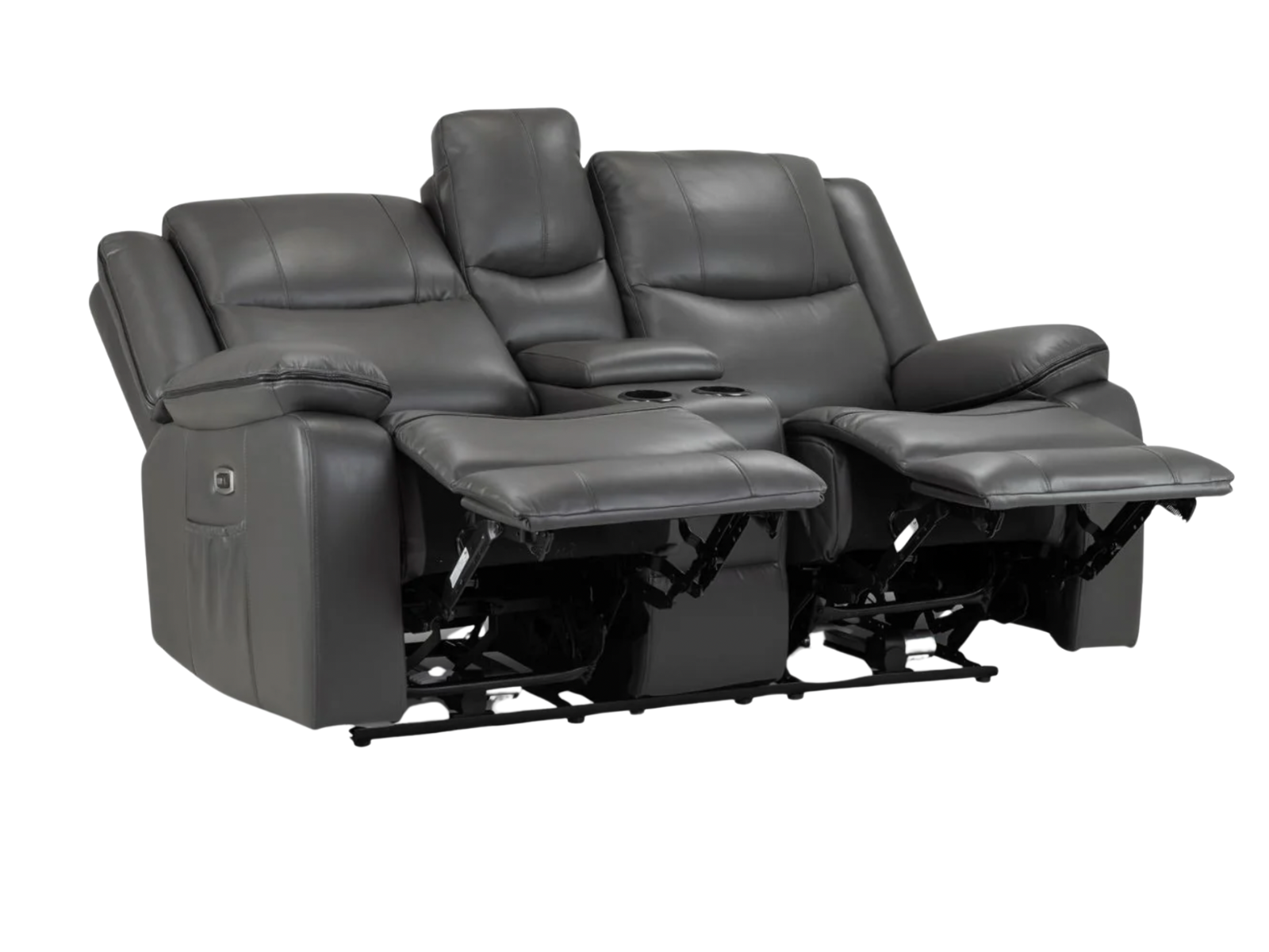 NEW - Harald Electric Reclining Sofas - Grey Leather Aire - Sofa Easy