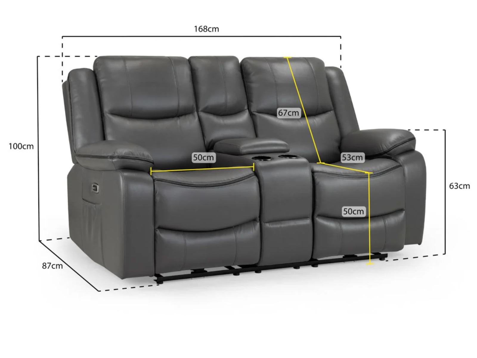 NEW - Harald Electric Reclining Sofas - Grey Leather Aire - Sofa Easy